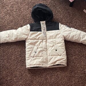 Boys Two-Tone Hooded Puffer Jacket - Cream & Black